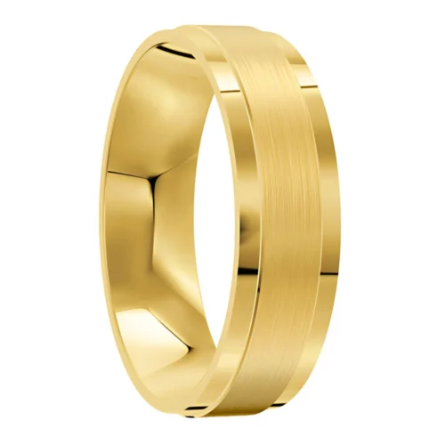 Brushed Yellow Gold Wedding Ring with Polished Edges
