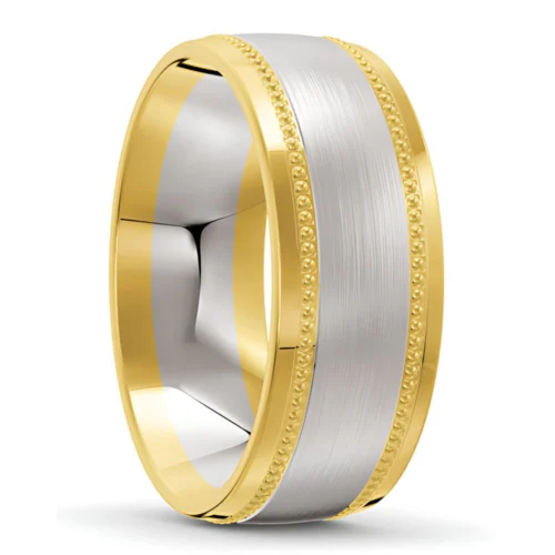 8mm Brushed and Polished Yellow and White Gold Wedding Band