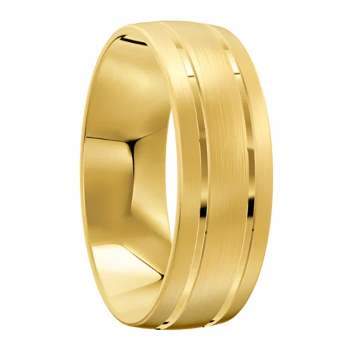 7mm Brushed and Polished Yellow Gold Wedding Ring