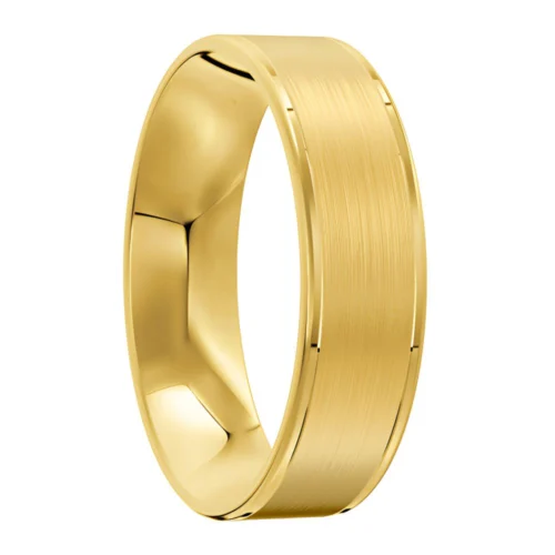 Brushed and Polished Yellow Gold Wedding Ring