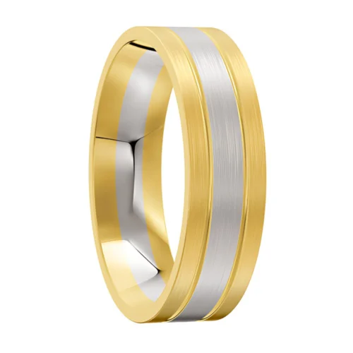 Brushed Twin Groove Two-Tone Gold Ring