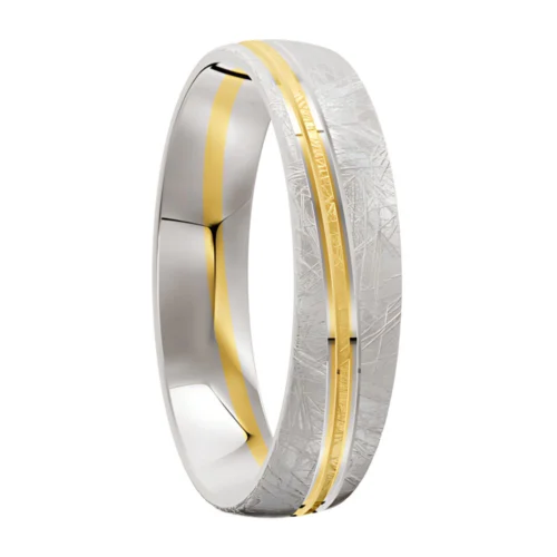 Matte White Gold Wedding Ring with Yellow Gold Grooves