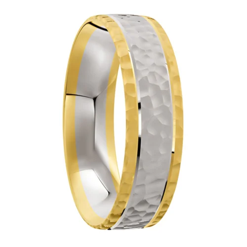 Yellow and White Gold Hammered Finish Ring