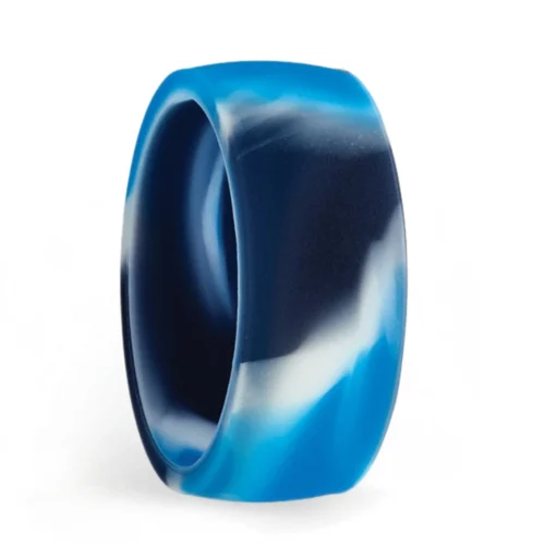 8.7mm Dome Blue and White Mens Silicone Ring