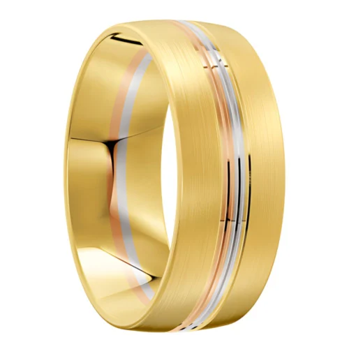 8mm Rose, White and Yellow Gold Ring