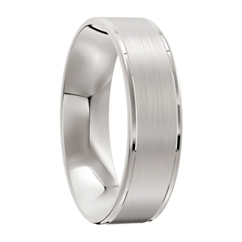 Brushed and Polished White Gold Wedding Band