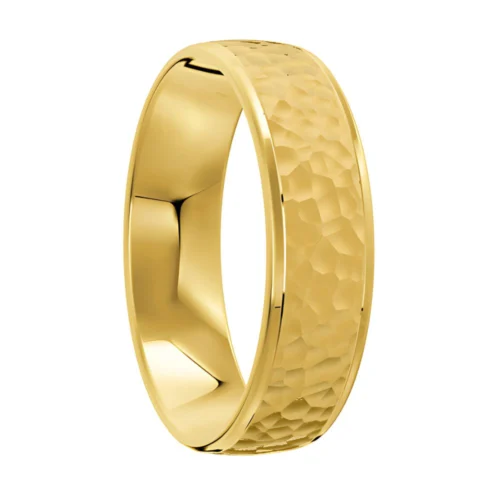 Brilliant Hammered Yellow Gold Wedding Ring