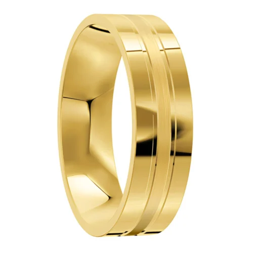 Polished and Brushed Yellow Gold Wedding Ring