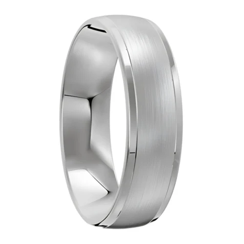 Brushed and Polished Platinum Mens Wedding Ring