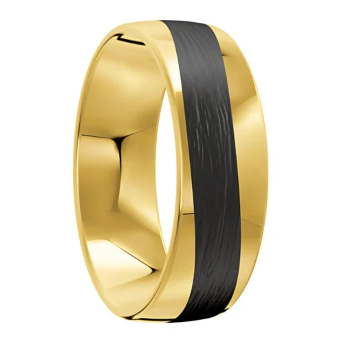 7mm Yellow Gold and Carbon Fibre Wave Ring