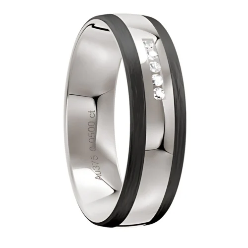 Five Diamond White Gold Carbon Fibre Ring