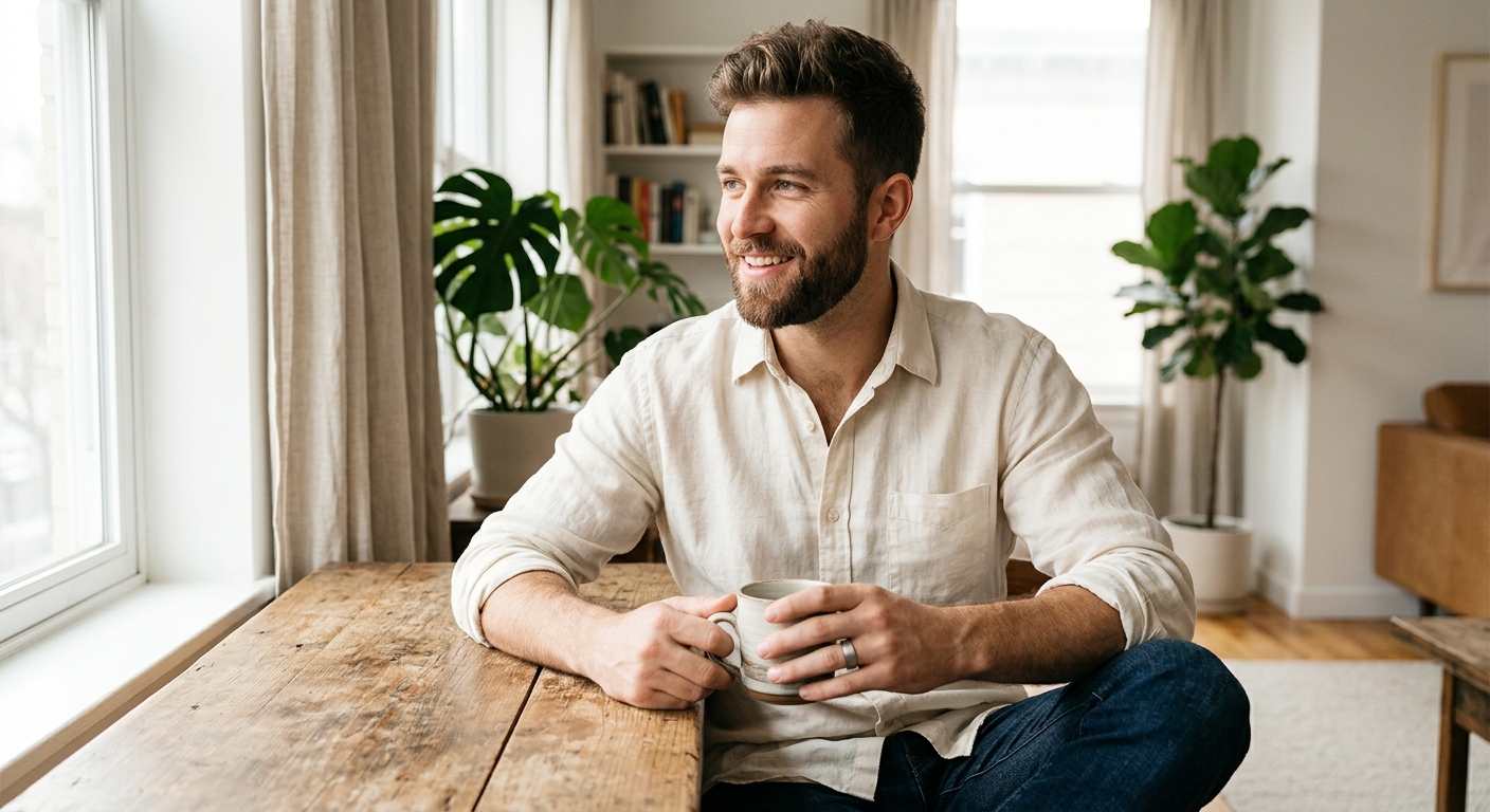 Hero lifestyle shot: Can You Wear a in a bright, clean setting, natural light, editorial photography style — for mensrin
