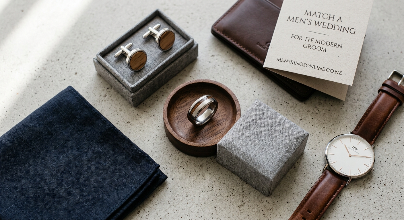 Detail close-up or styled flat-lay of Match a Men's Wedding with complementary accessories on a clean surface — for mens