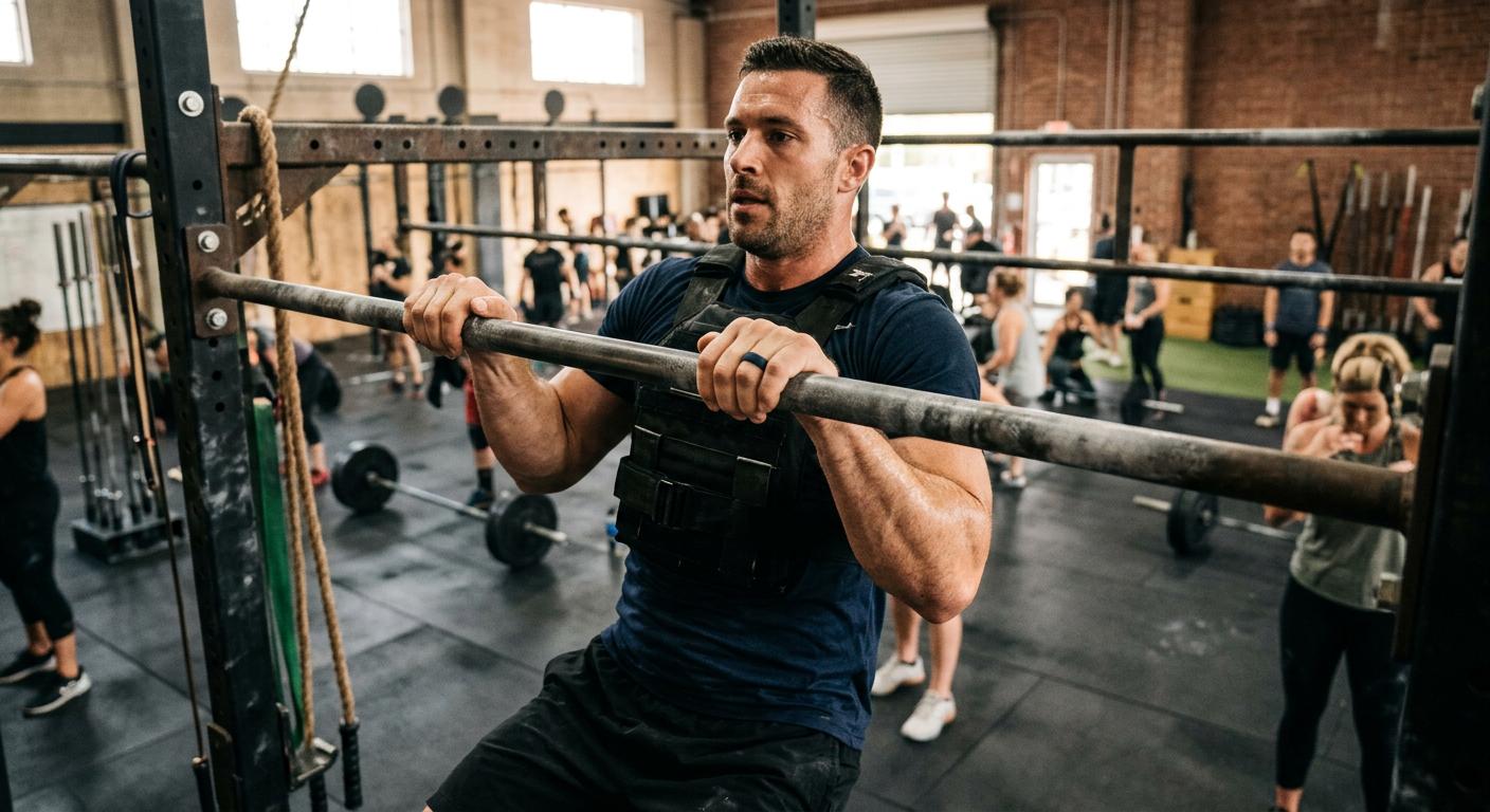 Man wearing silicone wedding band at the gym