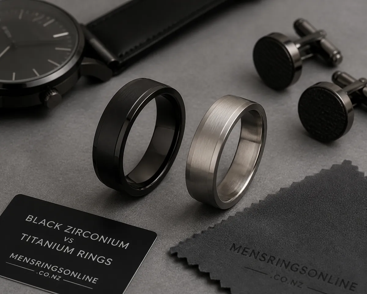 black zirconium vs titanium rings nz — close-up detail