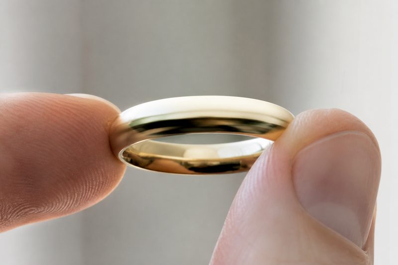 Macro side profile of a comfort fit wedding band showing the curved interior edge