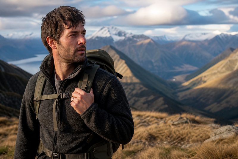 Hiker on a New Zealand alpine ridgeline wearing a wedding band